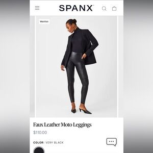 Spanx Faux Leather Moto Leggings Women’s Small